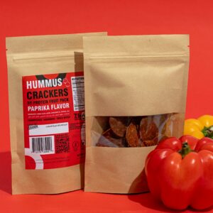 ProteinFruitPack's Paprika Flavored Hummus Crackers made from chickpea flour, Mediterranean sea salt, and premium paprika